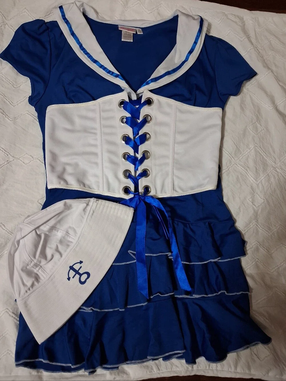 Woman Large Dreamgirl Blue and White Sailor Costume with Corset Waist